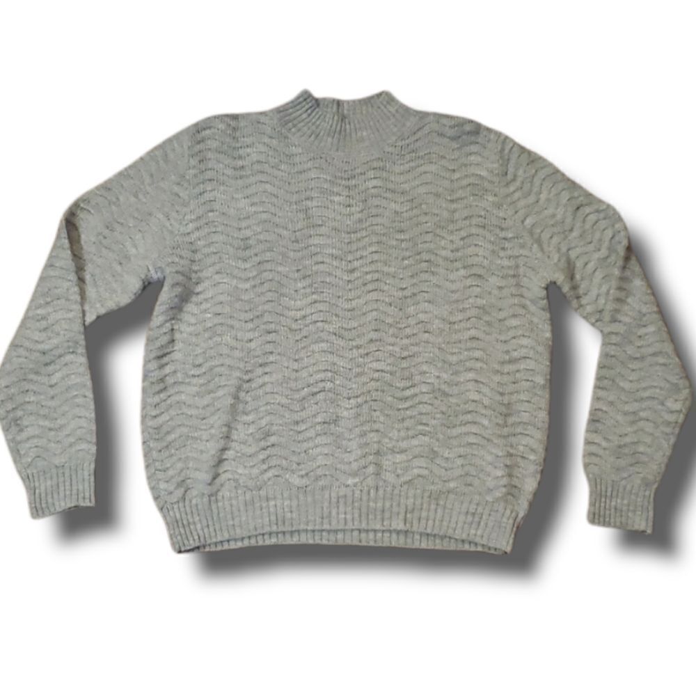 Elodie Womens XL Gray Wavy Textured Mock Neck Knit Sweater CSSR6465 Heather Gray